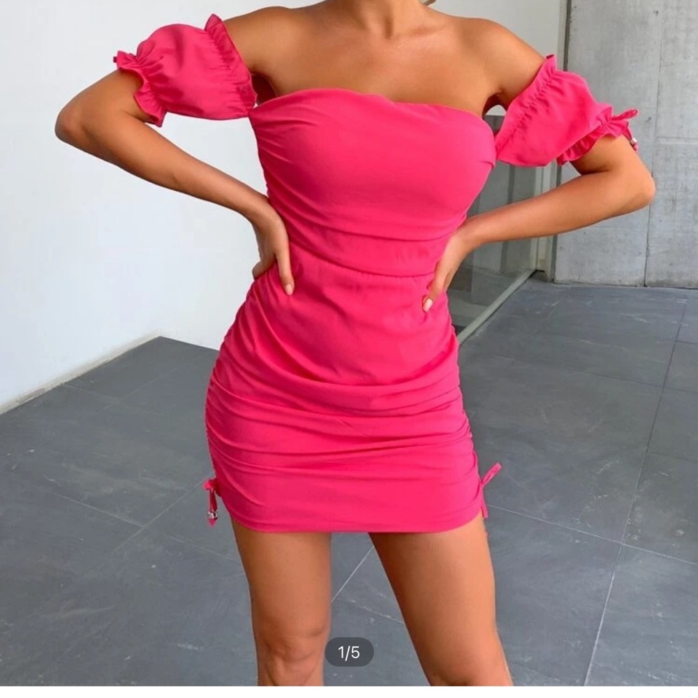 SHEIN off shoulder tied backless drawstring dress